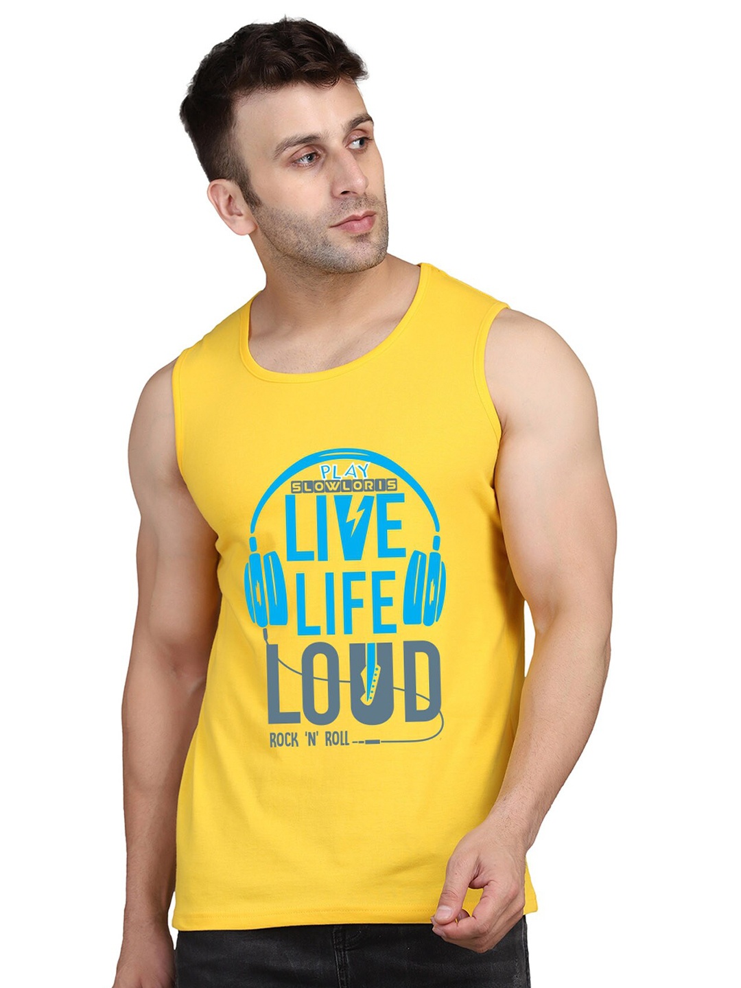 SLOWLORIS Men Typography Printed cotton T-shirt, Yellow