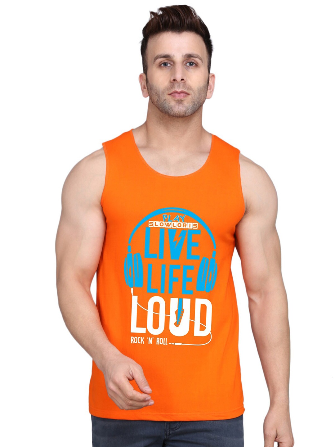 

SLOWLORIS Men Typography Printed Hooded Raw Edge T-shirt, Orange