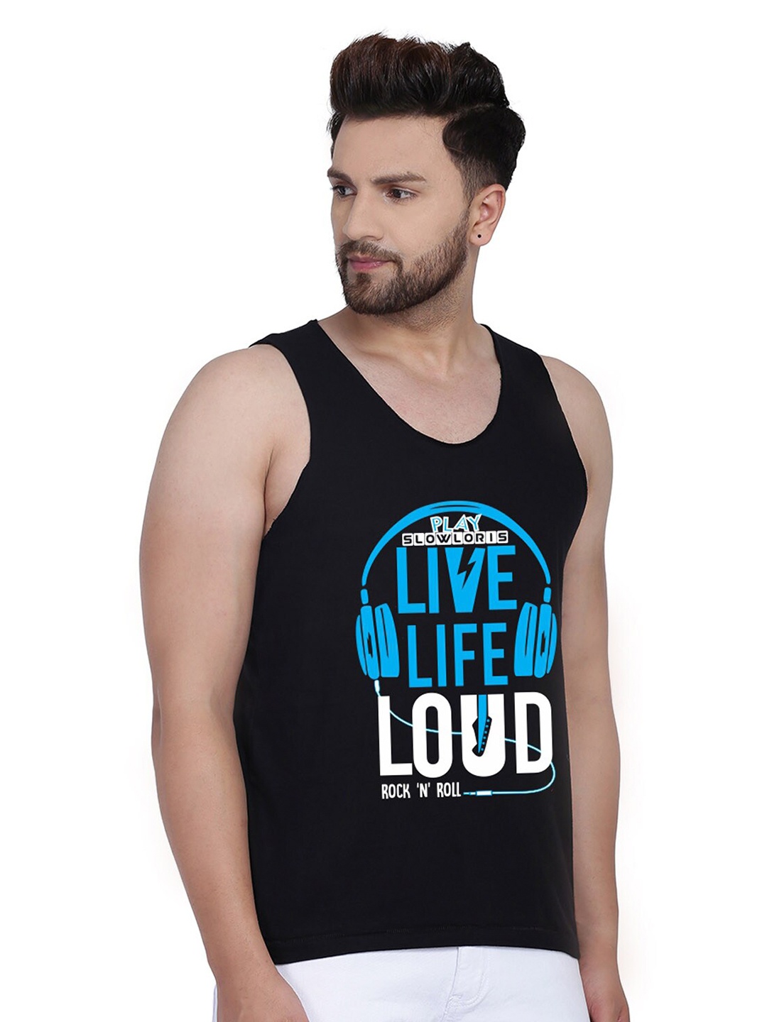 

SLOWLORIS Men Typography Printed Solid T-shirt, Black