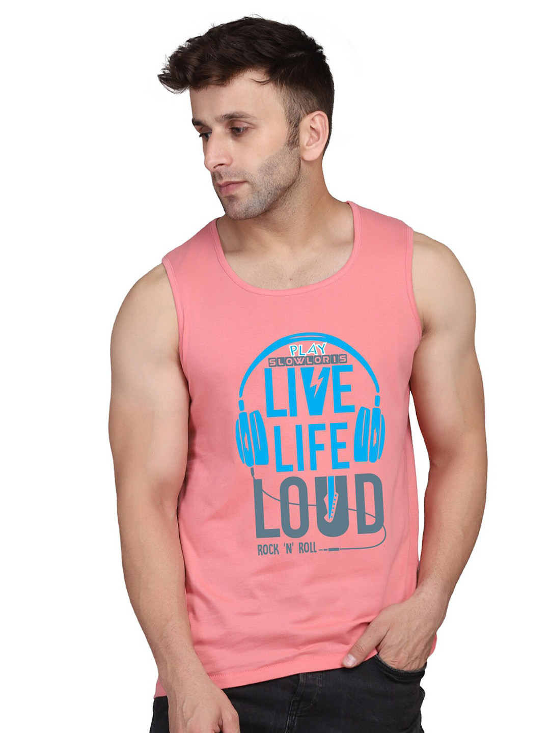 

SLOWLORIS Men Typography Printed Cotton T-shirt, Peach