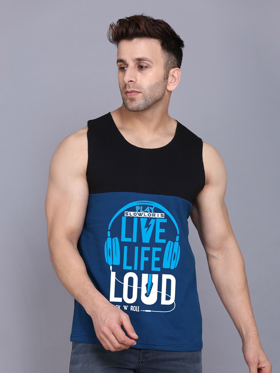 

SLOWLORIS Men Typography Printed Cotton T-shirt, Black