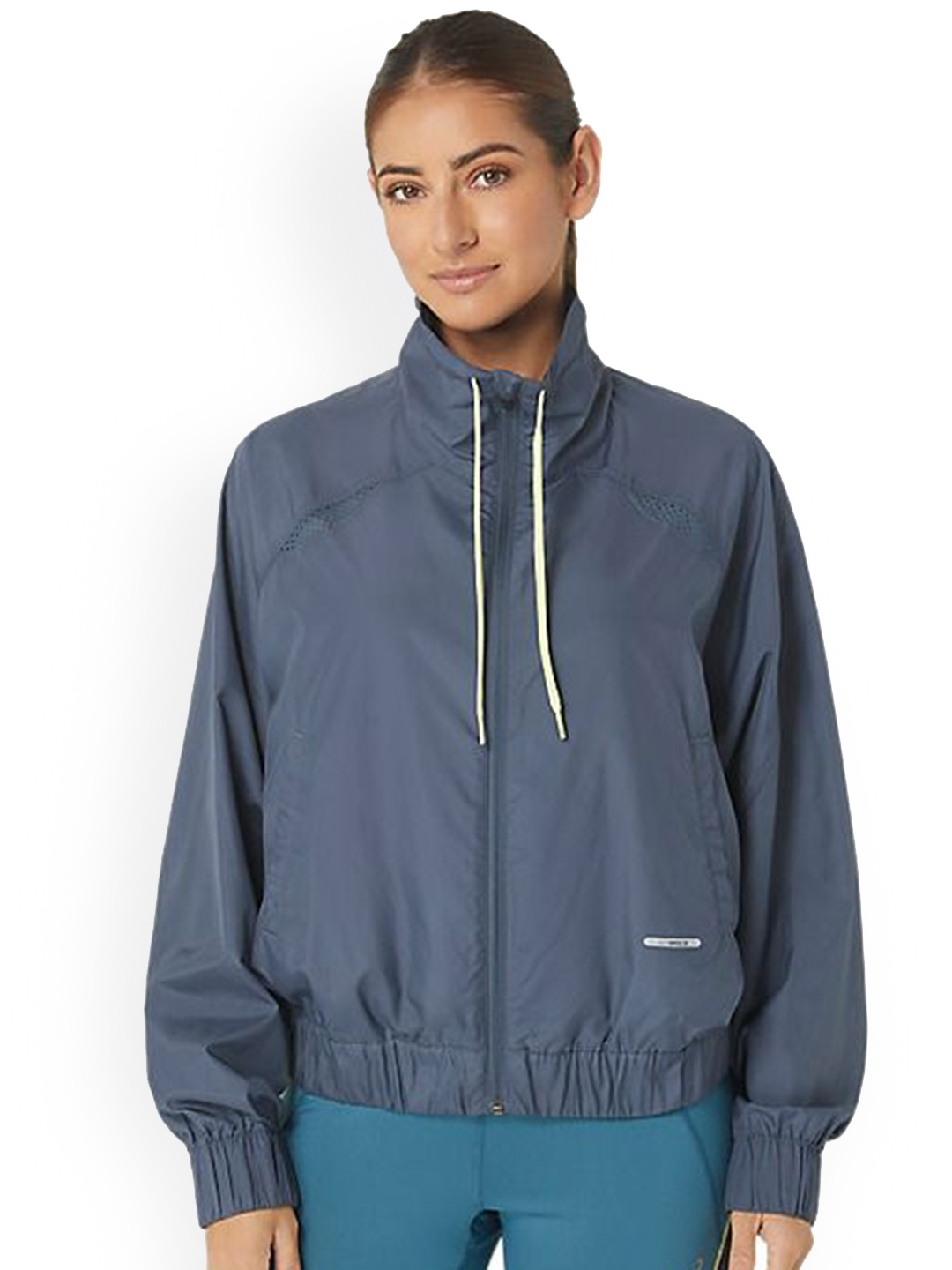 

ASICS Women Solid Mock Collar Sporty Jacket, Blue