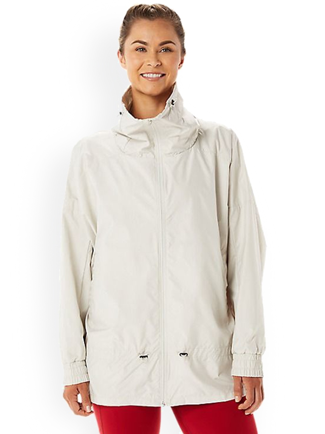 

ASICS Women Solid Mock Collar Sporty Jacket, White