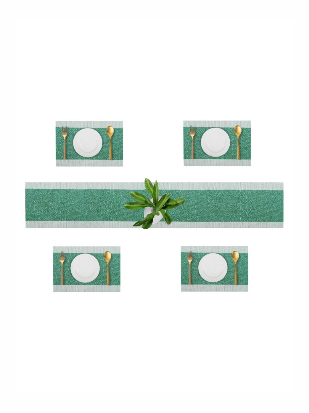 

UniKart Green 5 Pieces Printed Table Placemats & Runner