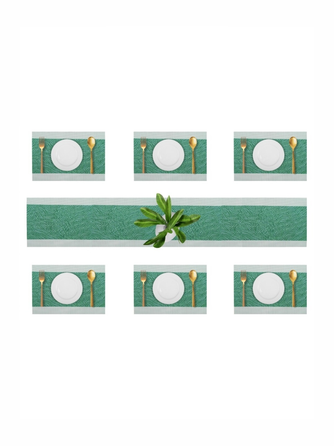 

UniKart Green & White 7 Pieces Printed Table Placemats & Runner