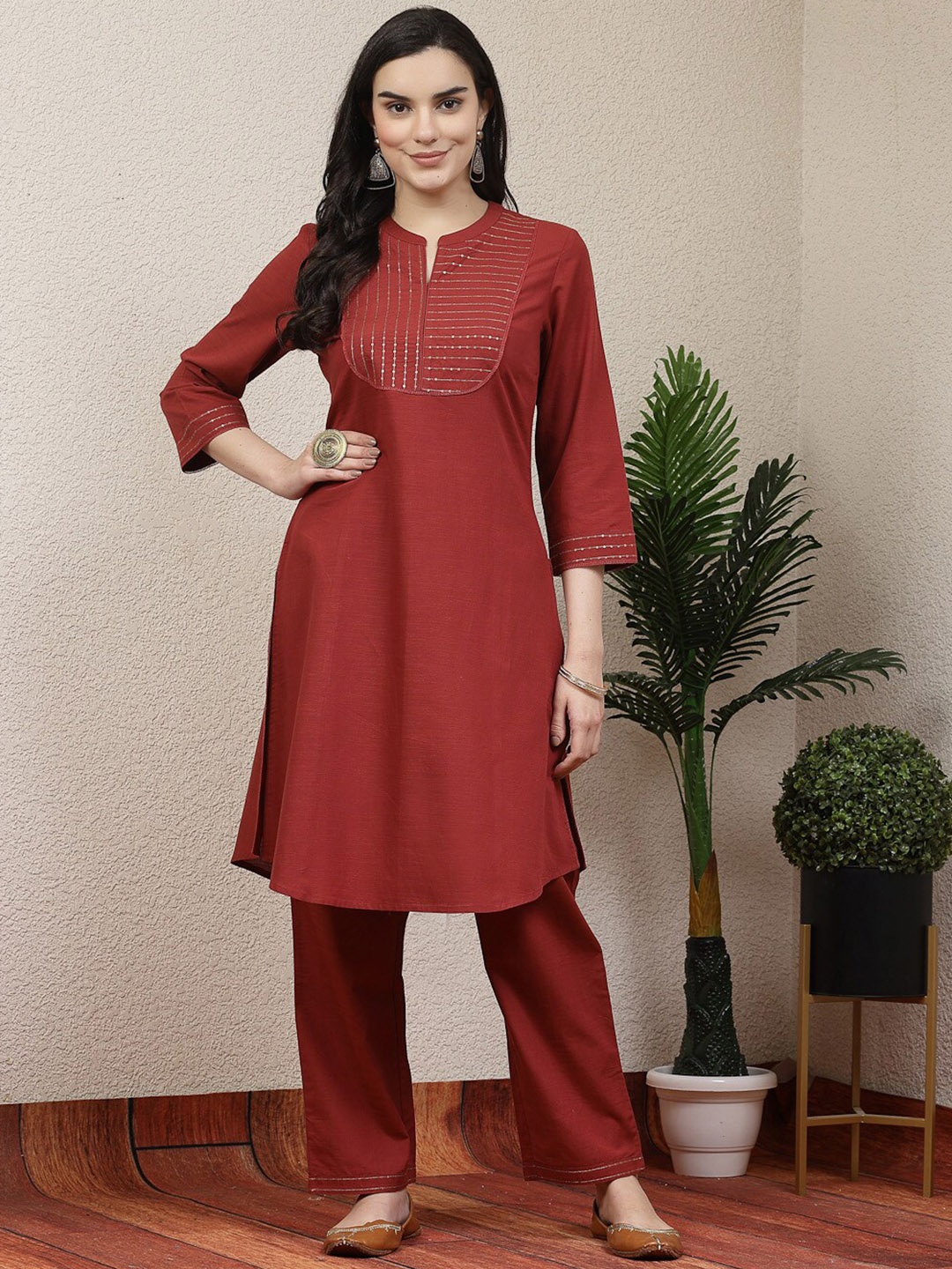 

Nayam By Lakshita Linen Kurta with Palazzo Co-ord Set, Rust