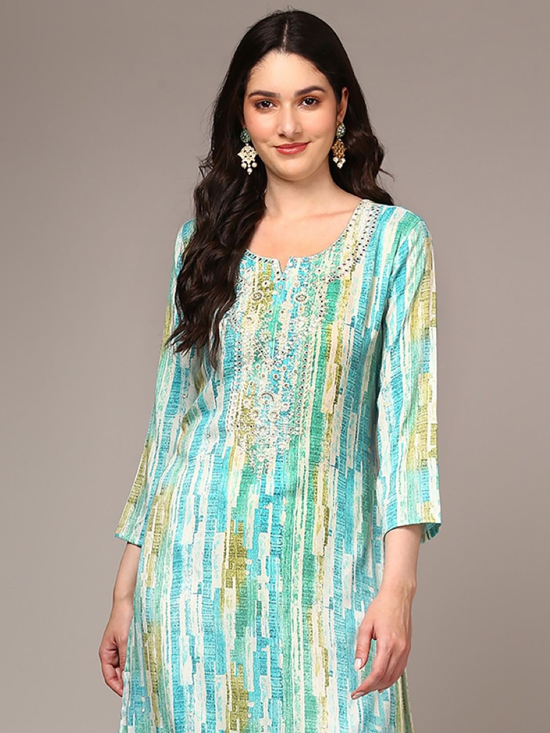 

Anouk Women Leheriya Dyed Mirror Work Kurta, Blue