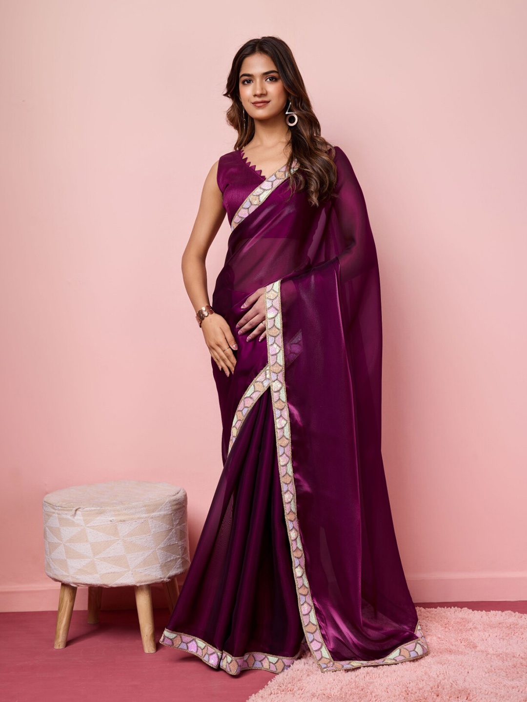 

VAIRAGEES Embroidered Solid Saree, Purple