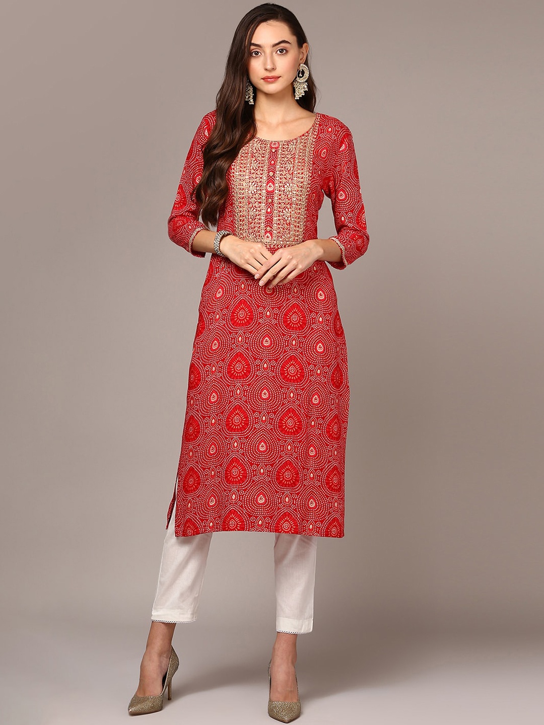 

Anouk Women Ethnic Motifs Printed Sequinned Kurta, Red