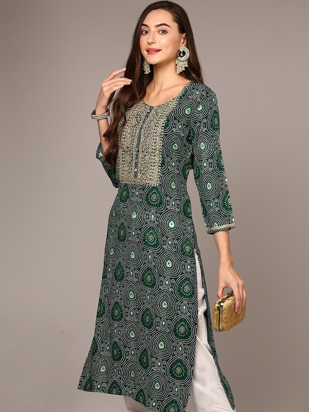 

Anouk Women Ethnic Motifs Printed Sequinned Kurta, Green