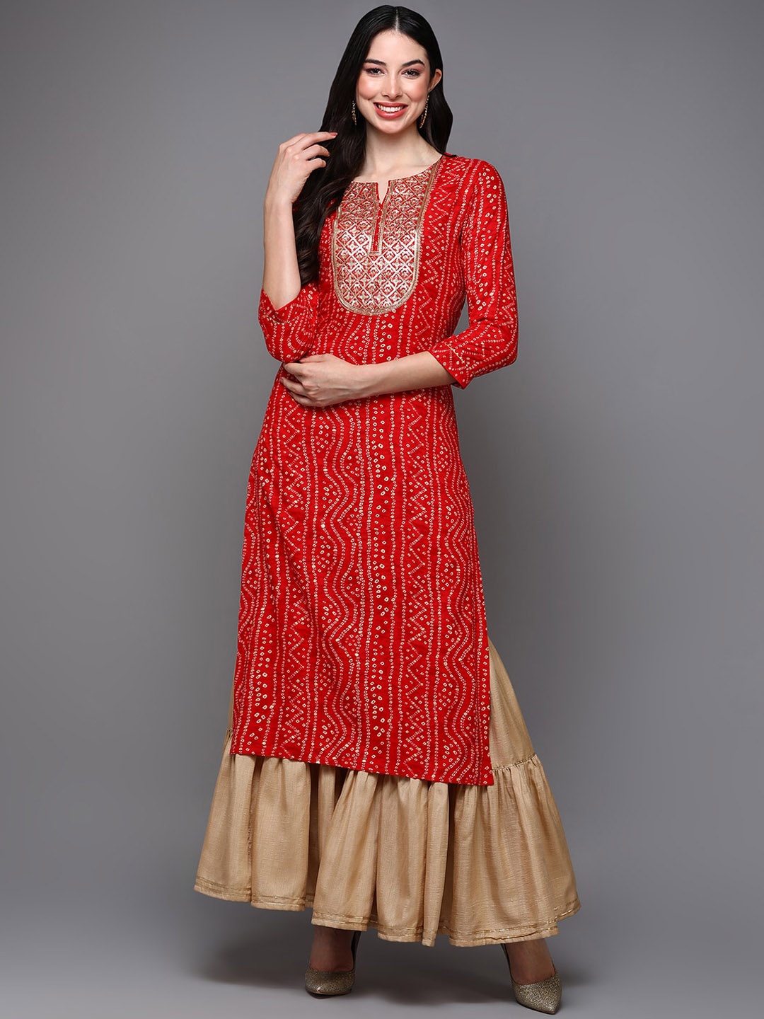 

Anouk Women Ethnic Motifs Printed Thread Work Kurta, Red