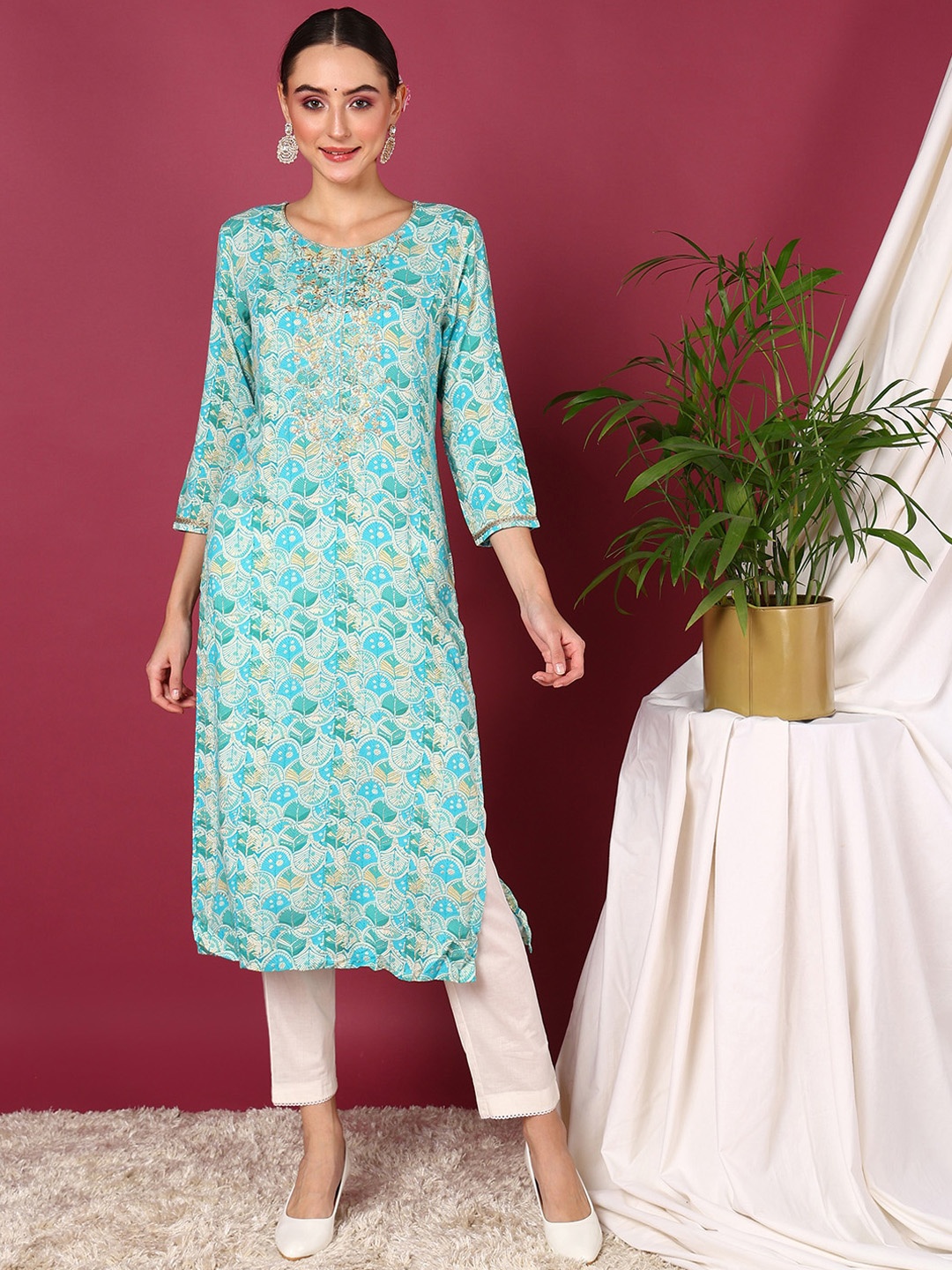 

Anouk Women Kurta, Turquoise blue
