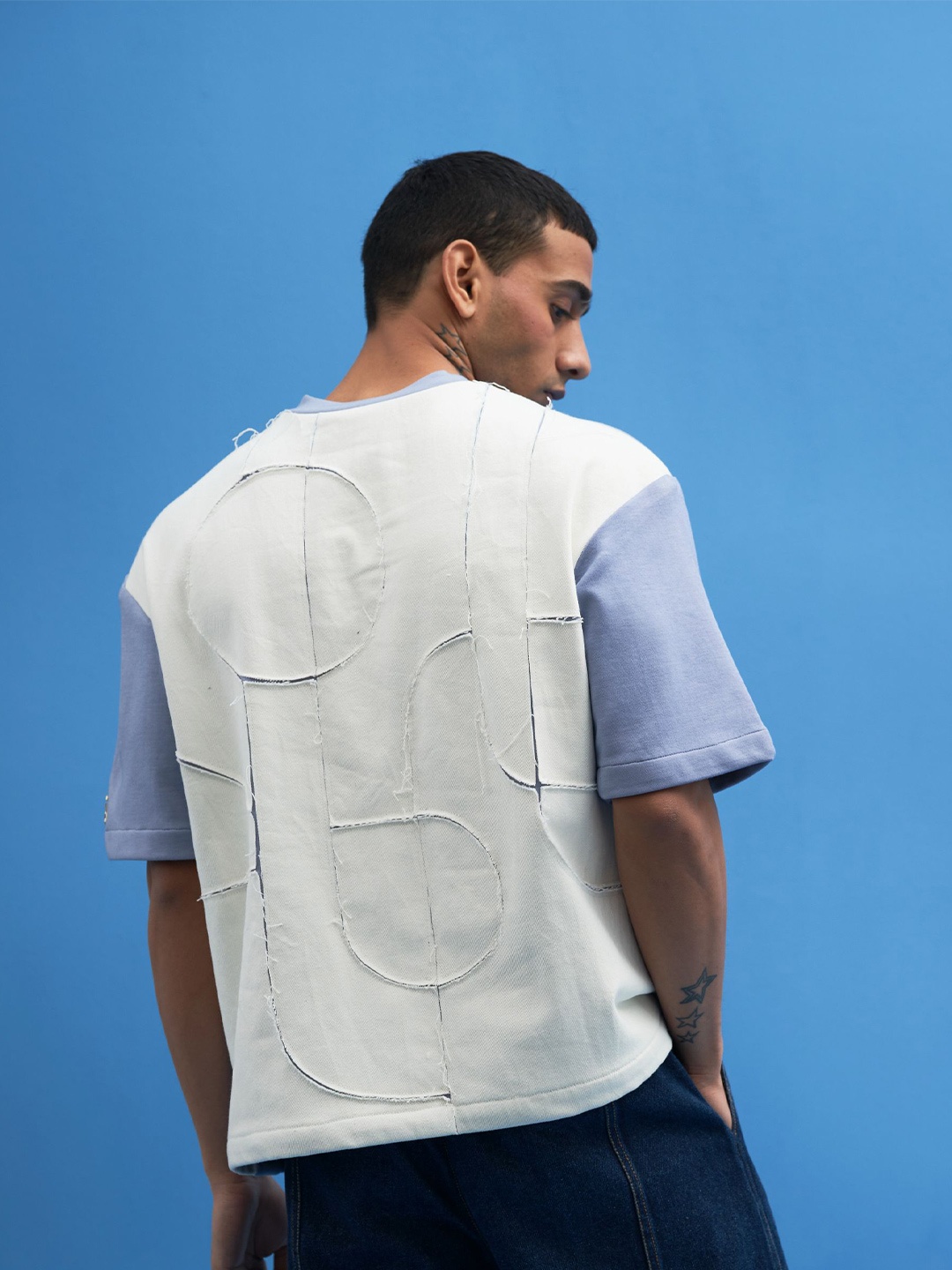 

Siddhant Agrawal Men Steel Blue Shoji Patch Work T-Shirt