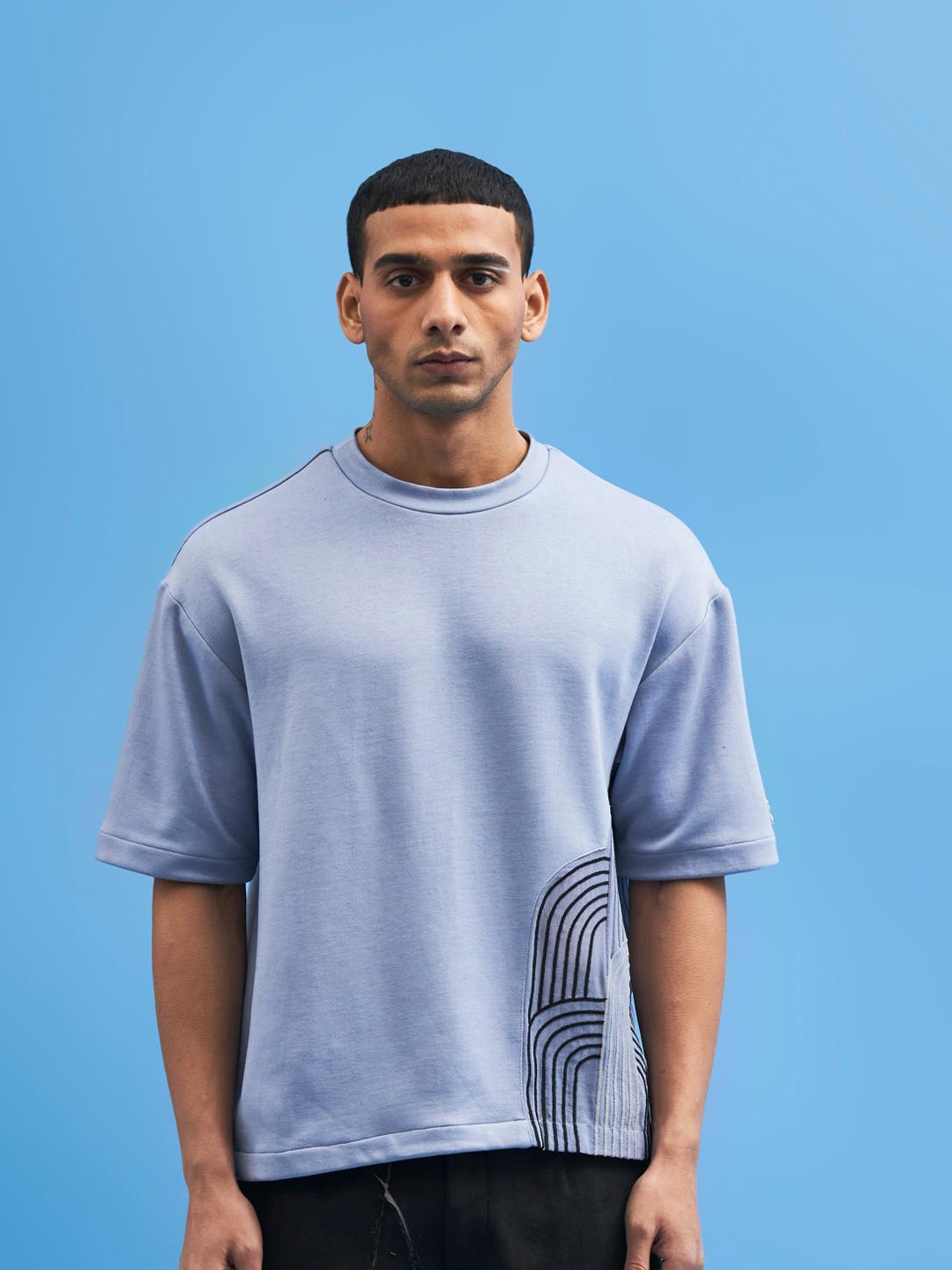 

Siddhant Agrawal Men Steel Blue Chrysler Hand-Embroidered T-Shirt