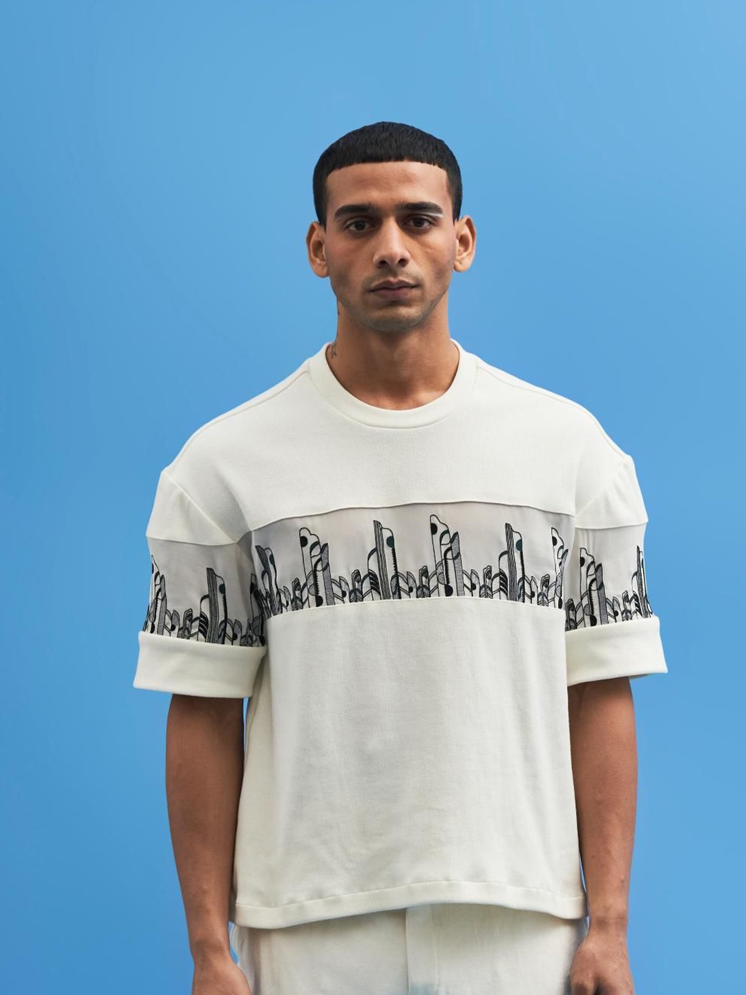 

Siddhant Agrawal Men Typography Printed Cotton Applique T-shirt, Off white