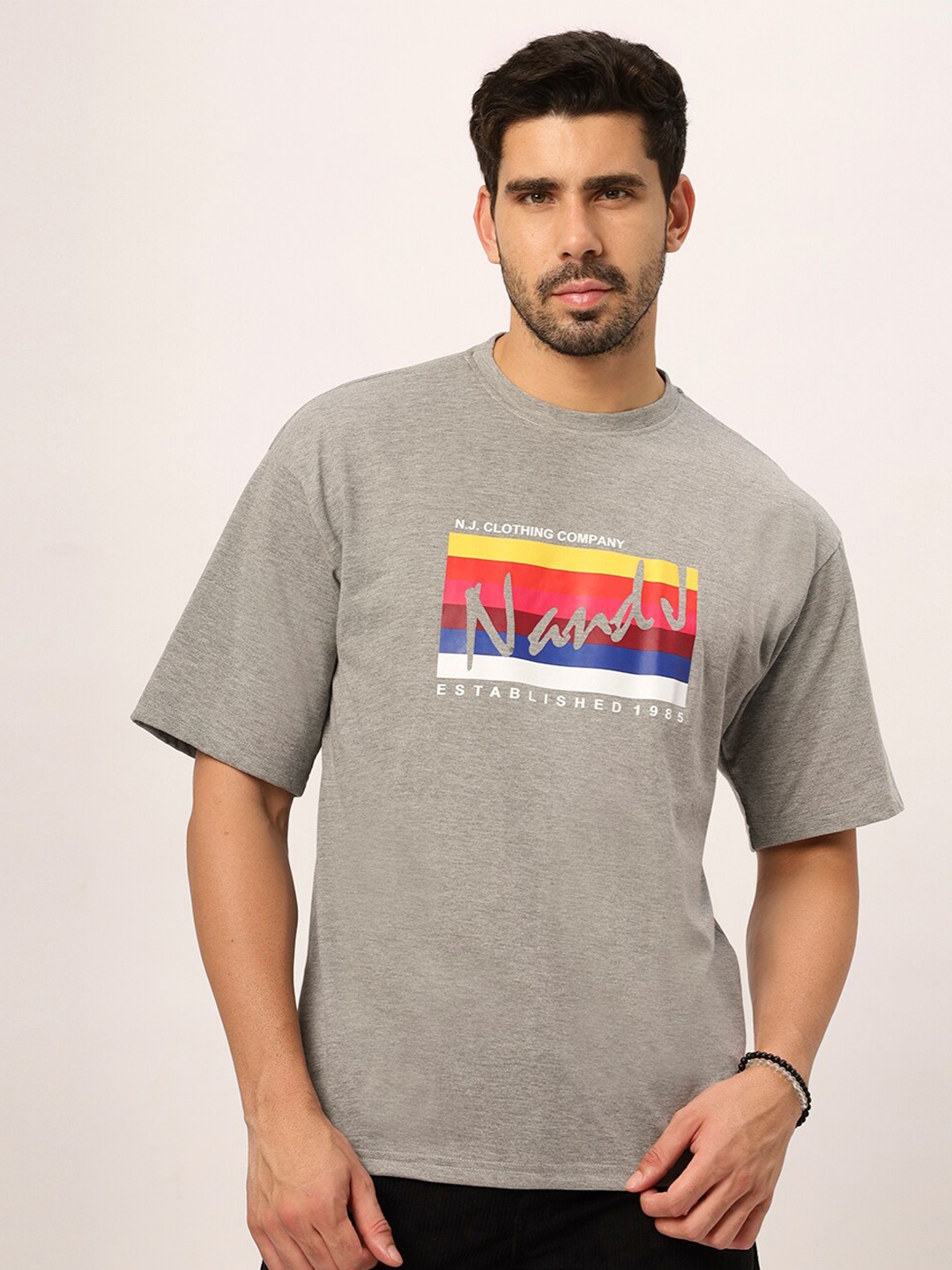 

N AND J Men Printed Applique T-shirt, Grey