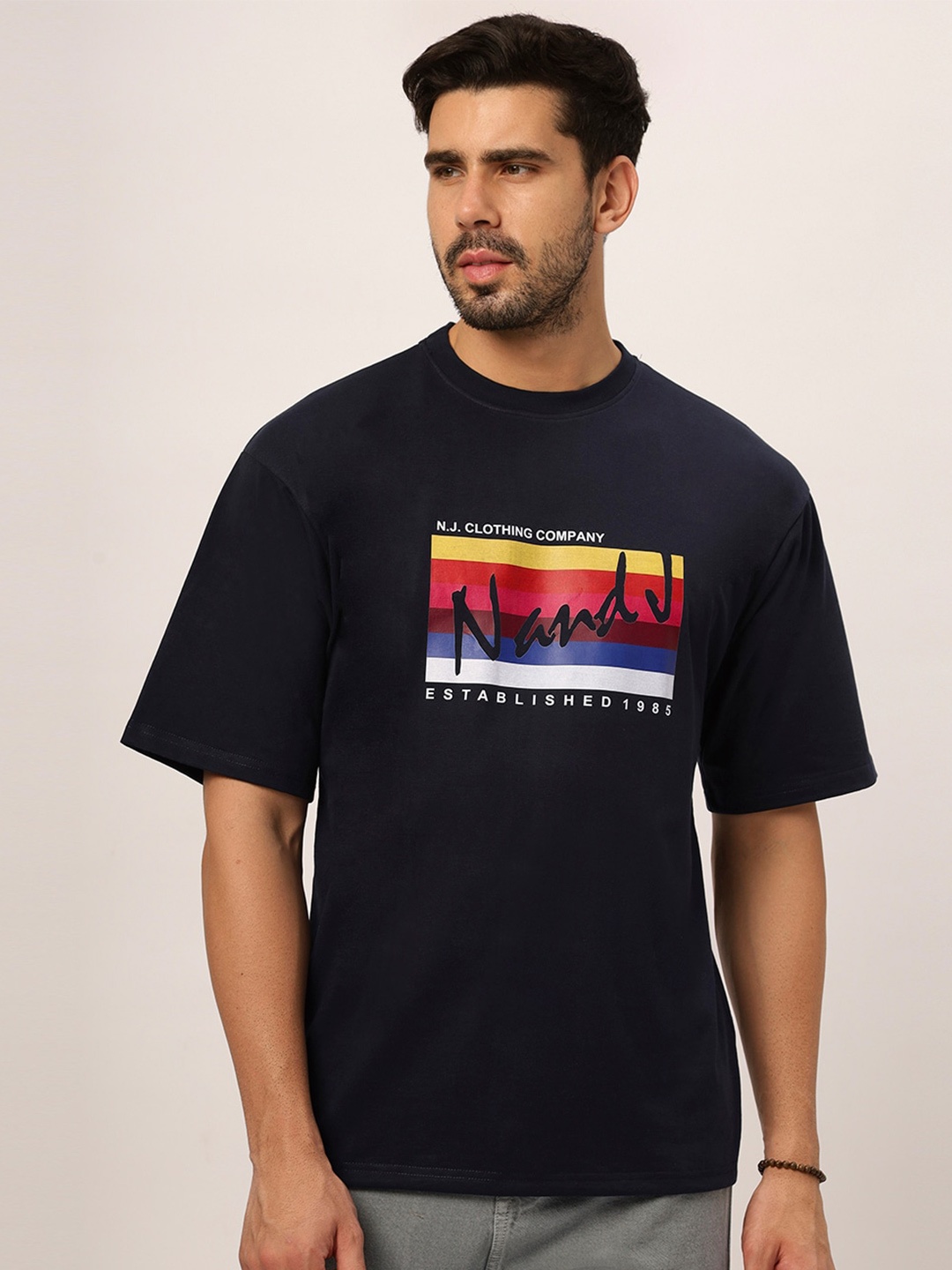 

N AND J Men Printed T-shirt, Navy blue