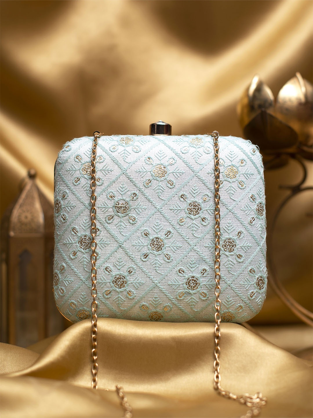 

ARTKLIM Embroidered Box Clutch, Blue