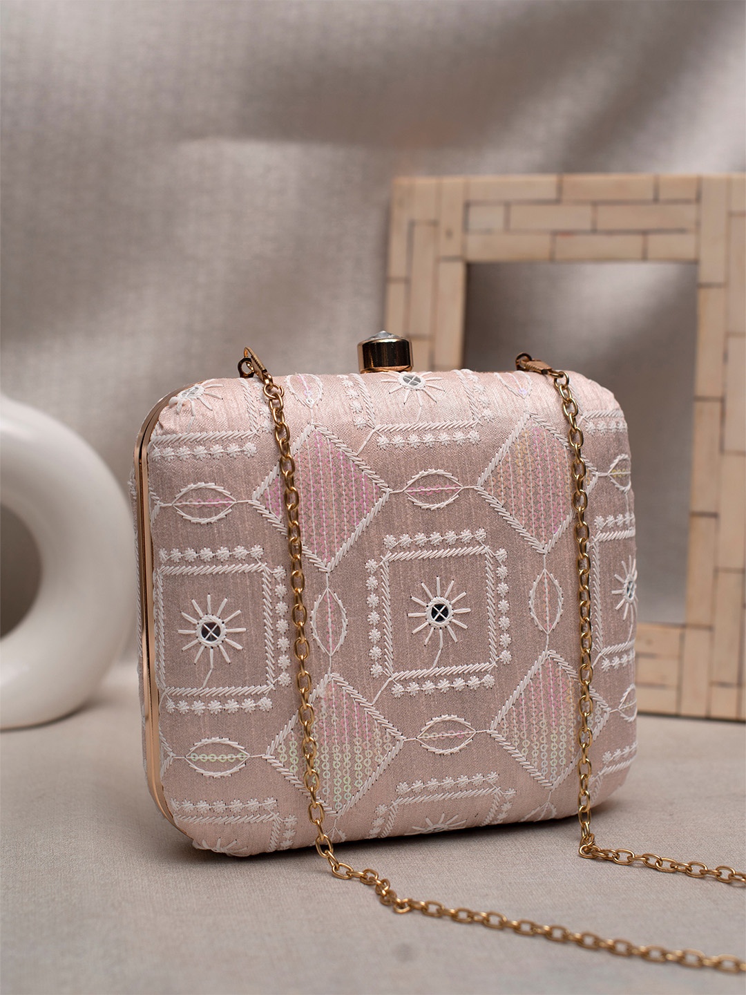 

ARTKLIM Embroidered Box Clutch, Pink
