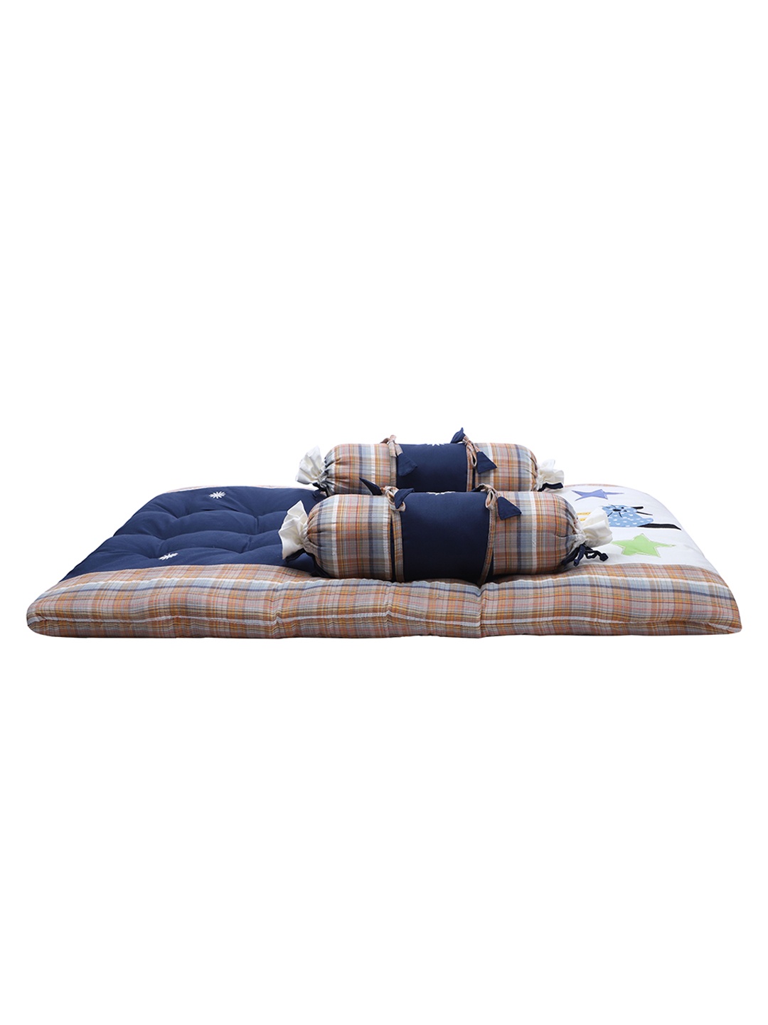 

abracadabra Infants Navy Blue Striped & Embroidered Pure Cotton Baby Bed Set