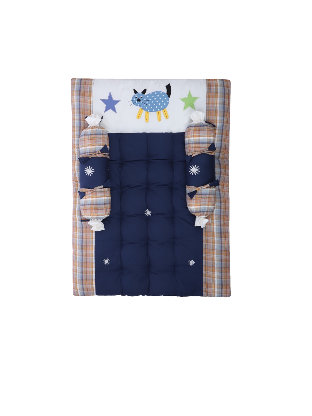 

abracadabra Infants Navy Blue Striped & Embroidered Pure Cotton Baby Bed Set