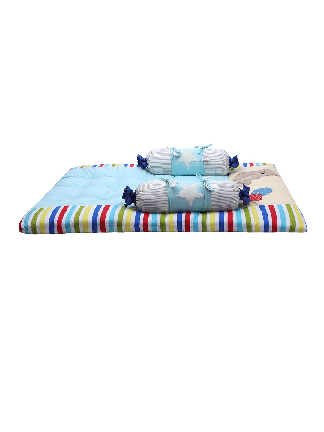 

abracadabra Infants Striped & Embroidered Cotton Baby Bed Set, Blue