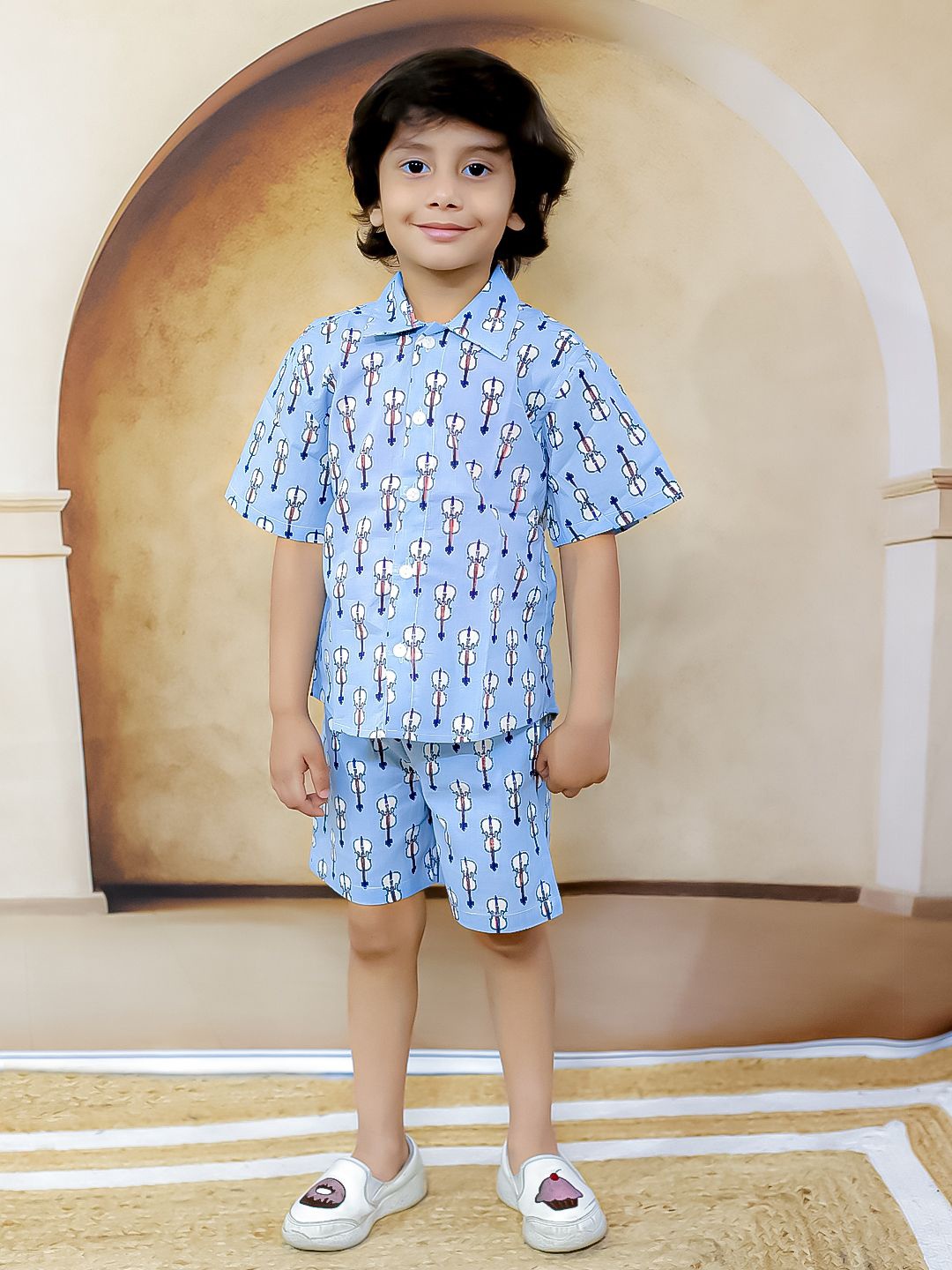 

Ka-mee Boys Printed Shirt with Shorts, Blue