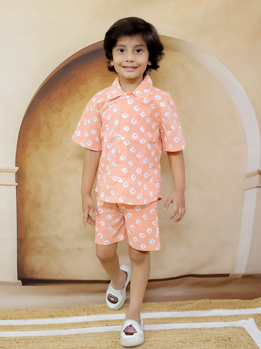 

Ka-mee Boys Printed Shirt with Shorts, Peach