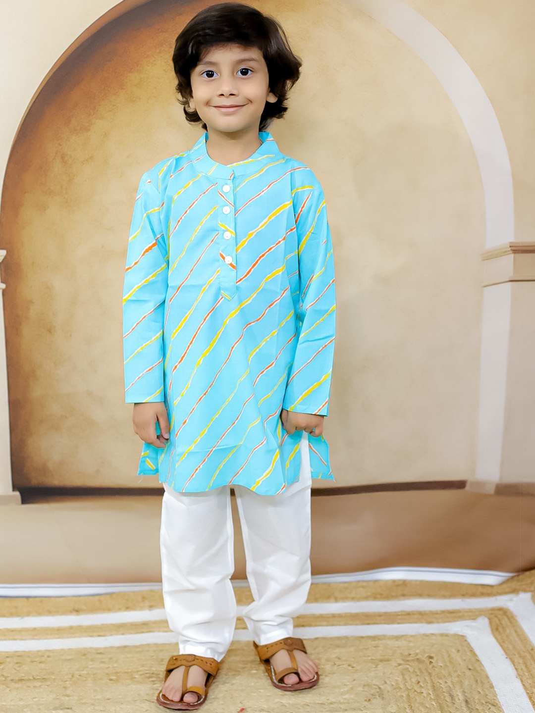 

Ka-mee Boys Striped Regular Pure Cotton Kurta with Pyjamas, Blue