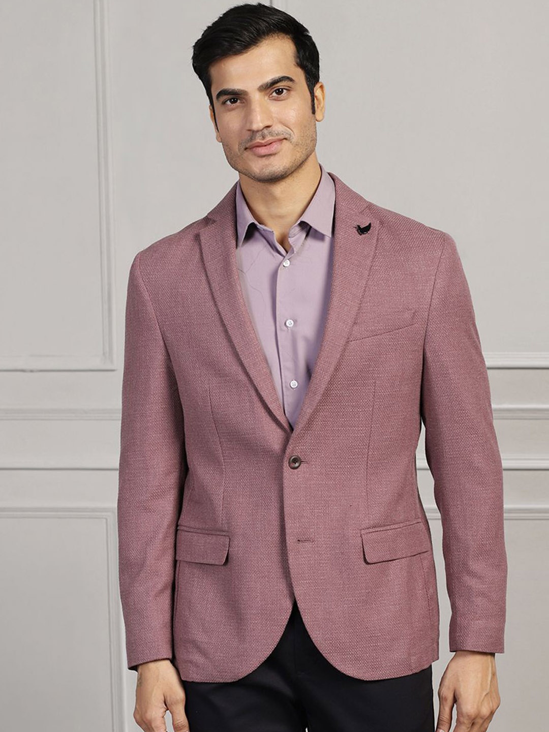 

Blackberrys Self Design Cotton Slim Fit Single-Breasted Blazer, Pink