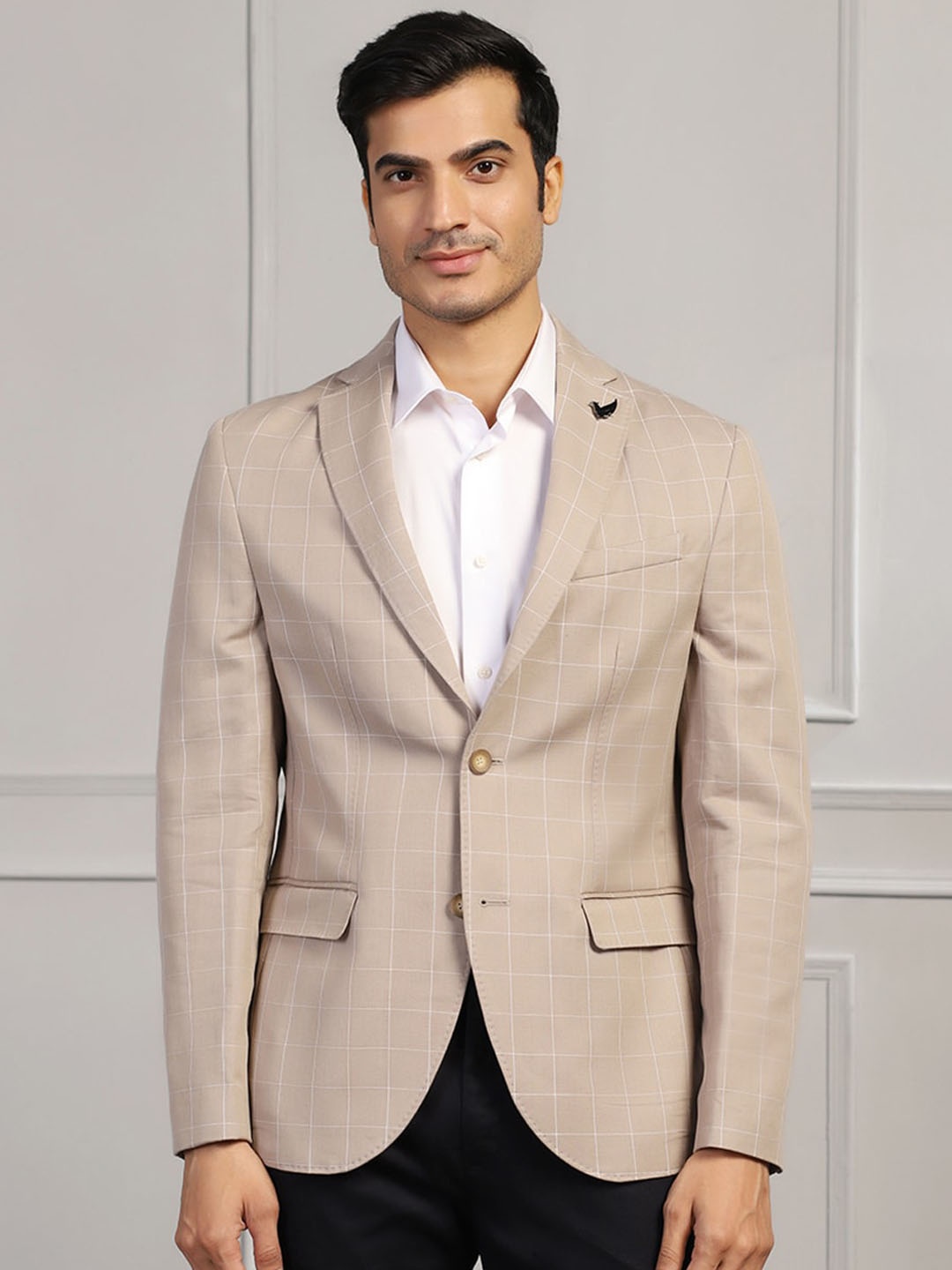 

Blackberrys Men Checked Slim Fit Single-Breasted Blazer, Brown