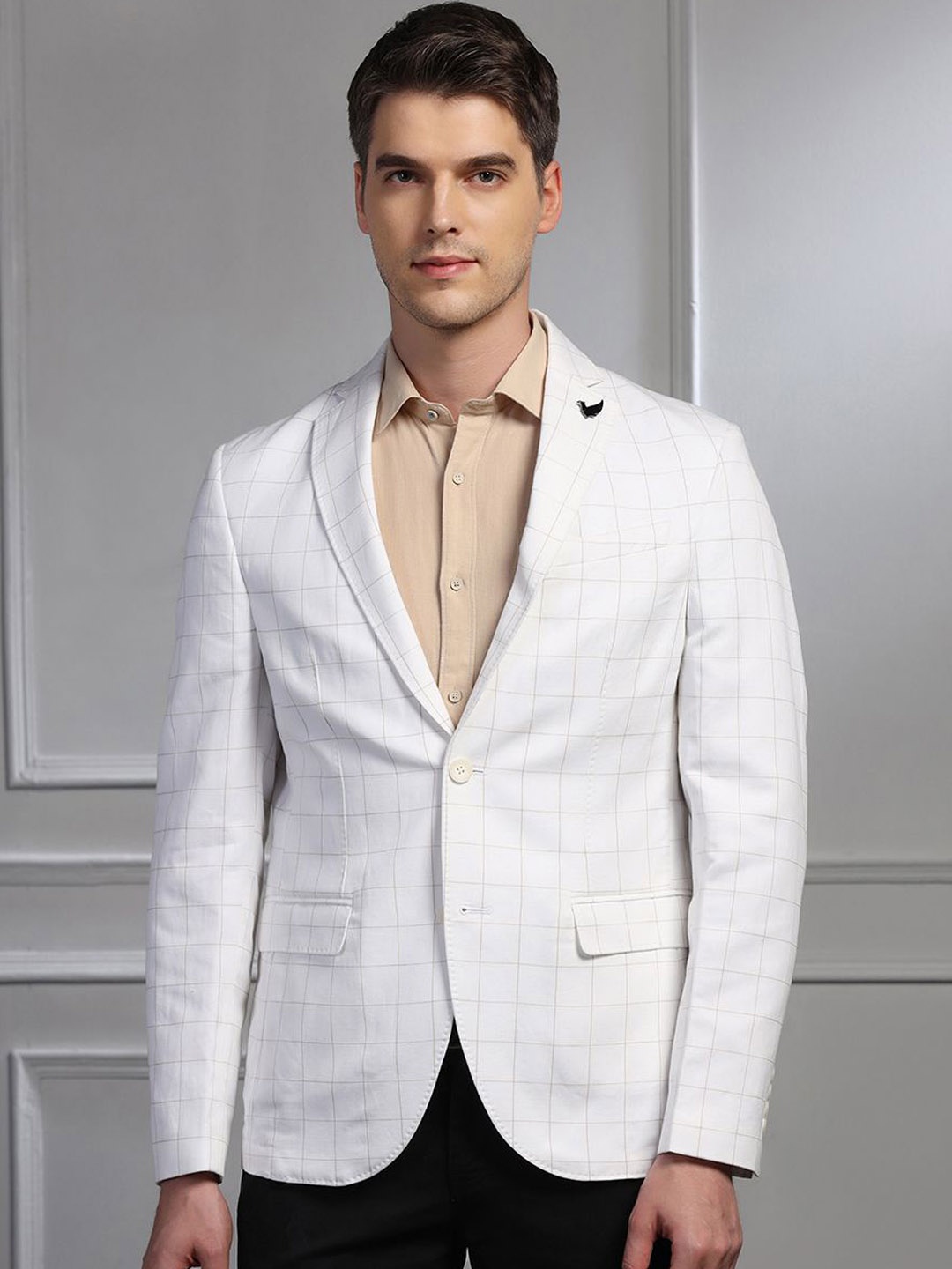 

Blackberrys Checked Slim-Fit Single-Breasted Blazers, Off white