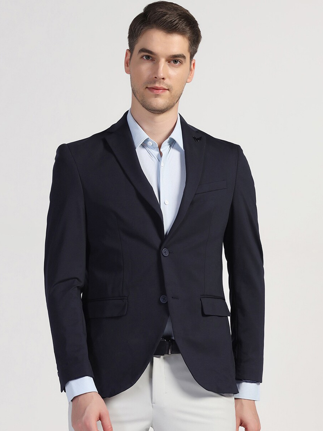 

Blackberrys Men Formal Navy Textured Solid TechPro Blazer, Navy blue