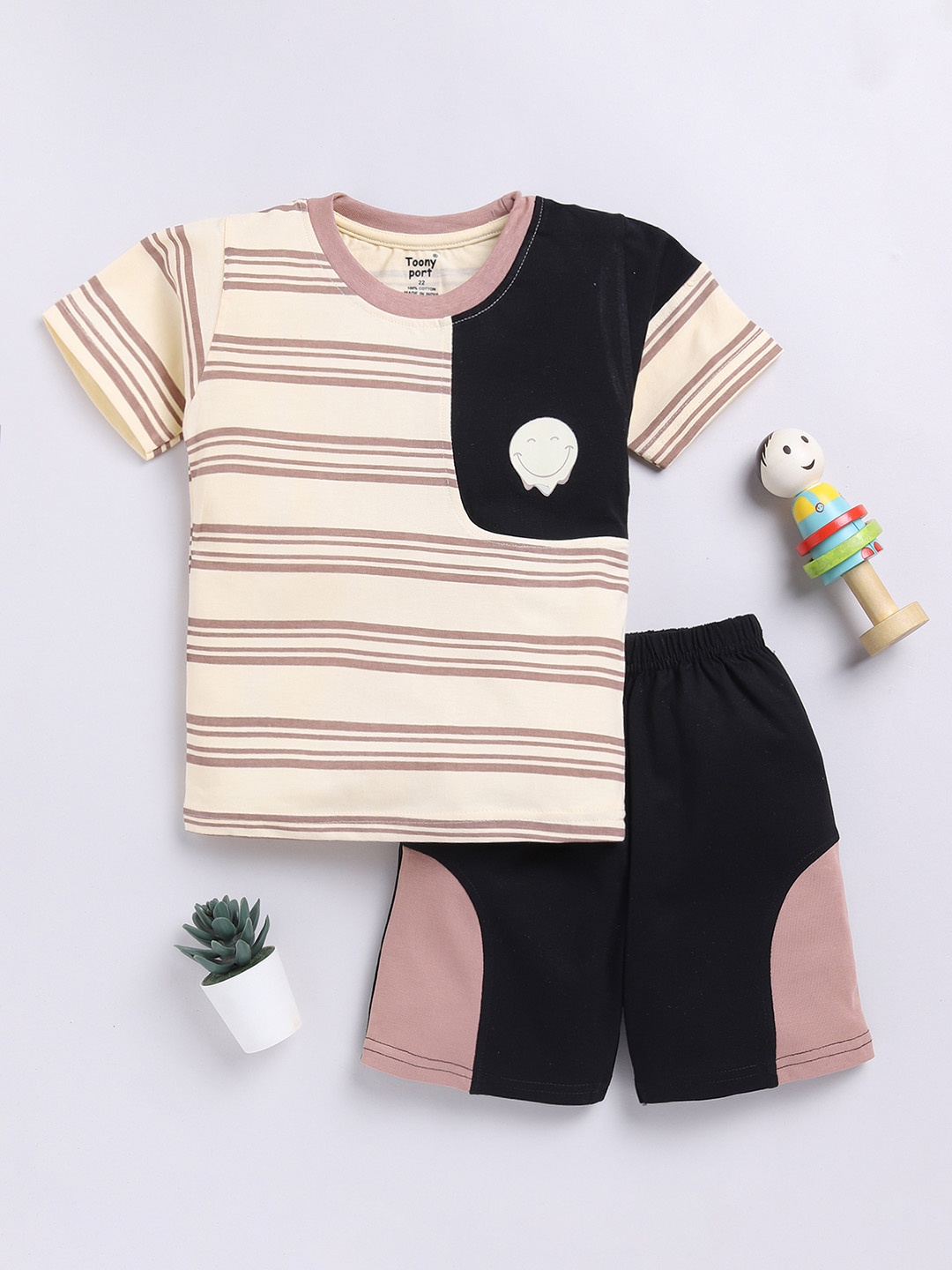 

Toonyport Boys Printed Pure Cotton T-shirt with Shorts, Cream