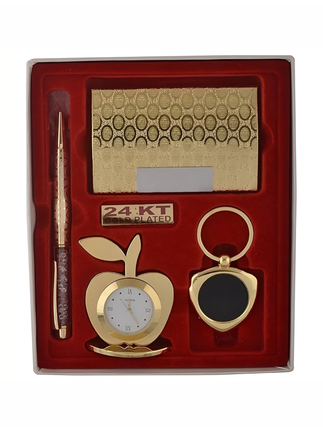 

INTERNATIONAL GIFT 4-Pcs Gold-Plated Pen Card Holder Watch With Keyring Home Gift Set