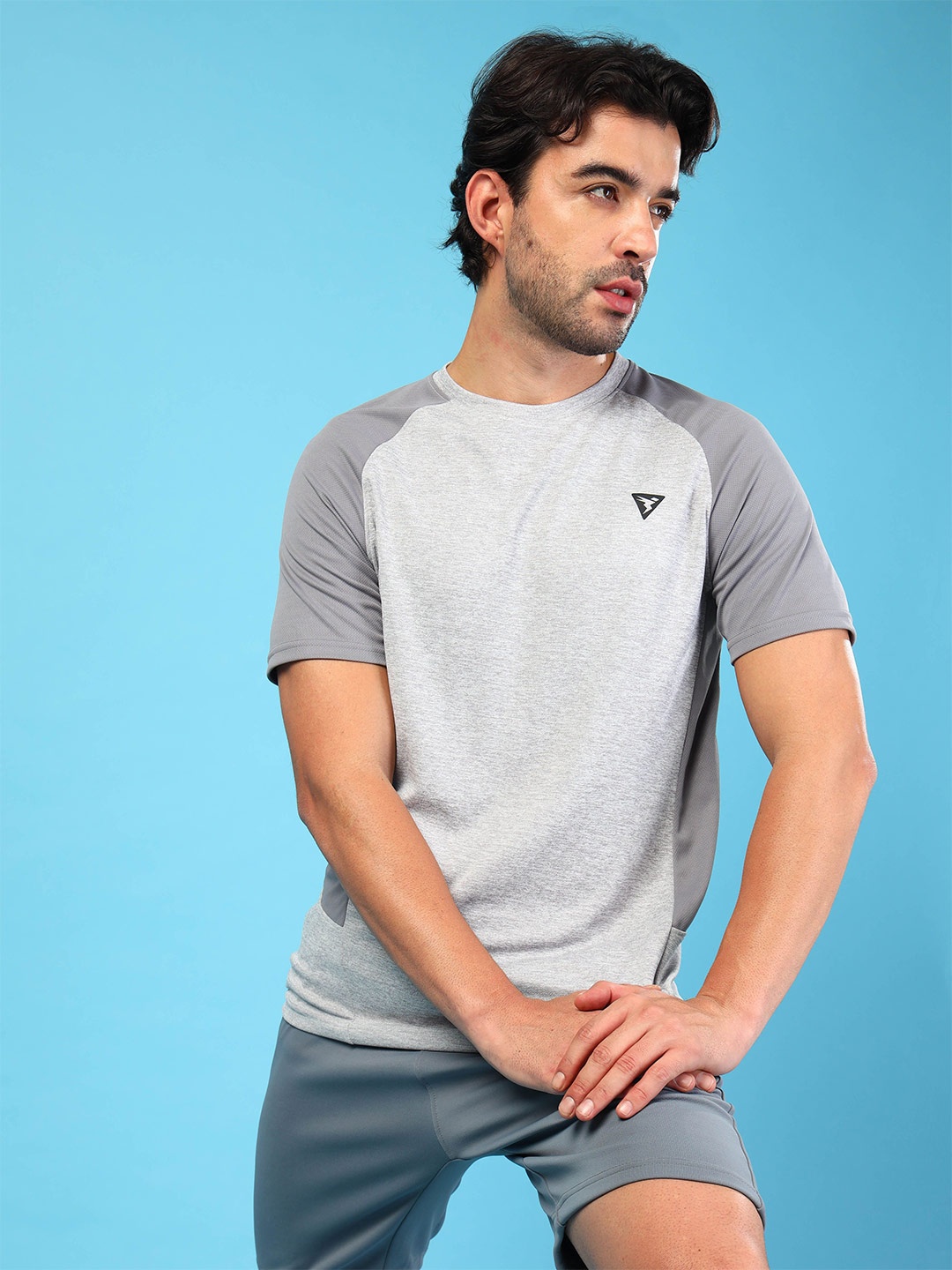 

Technosport Men Colorblock Double Cool Slim Fit Sports Tshirt, Grey