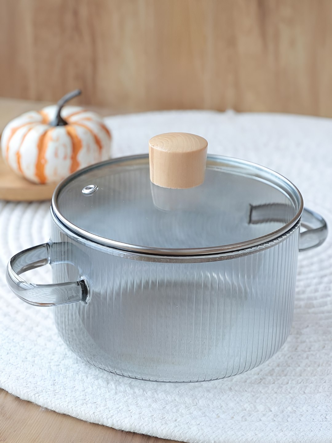 

Ekhasa Transparent Borosilicate Glass Cooking & Serving Handi with Lid