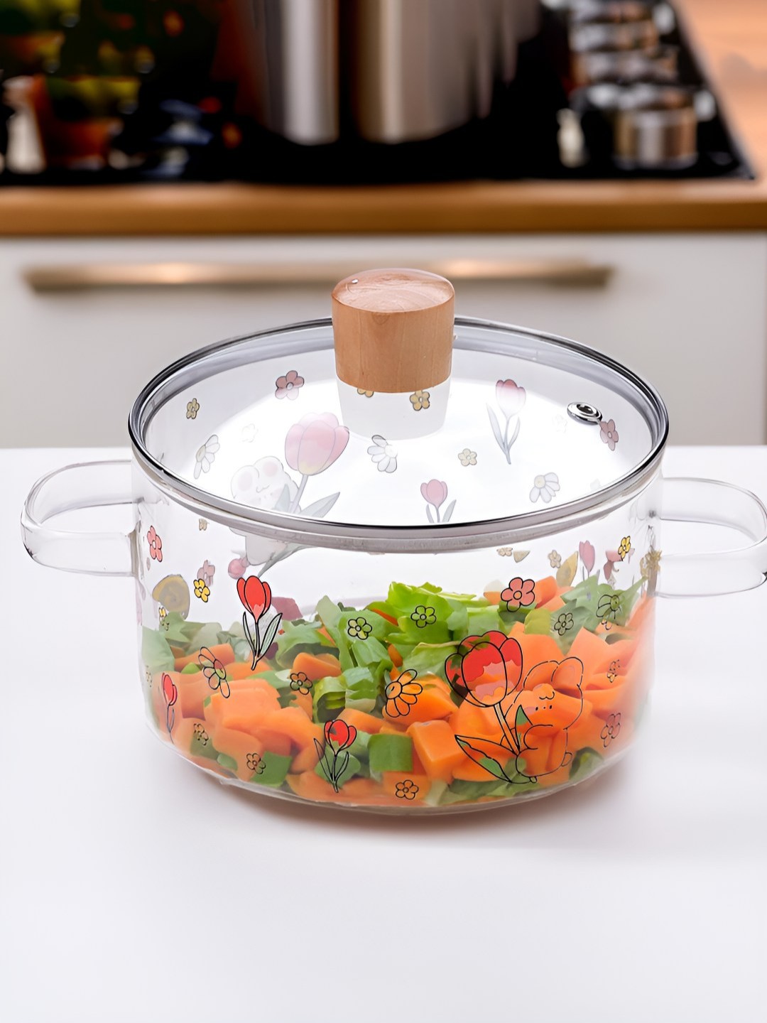 

Ekhasa Transparent Borosilicate Glass Cooking & Serving Handi with Lid