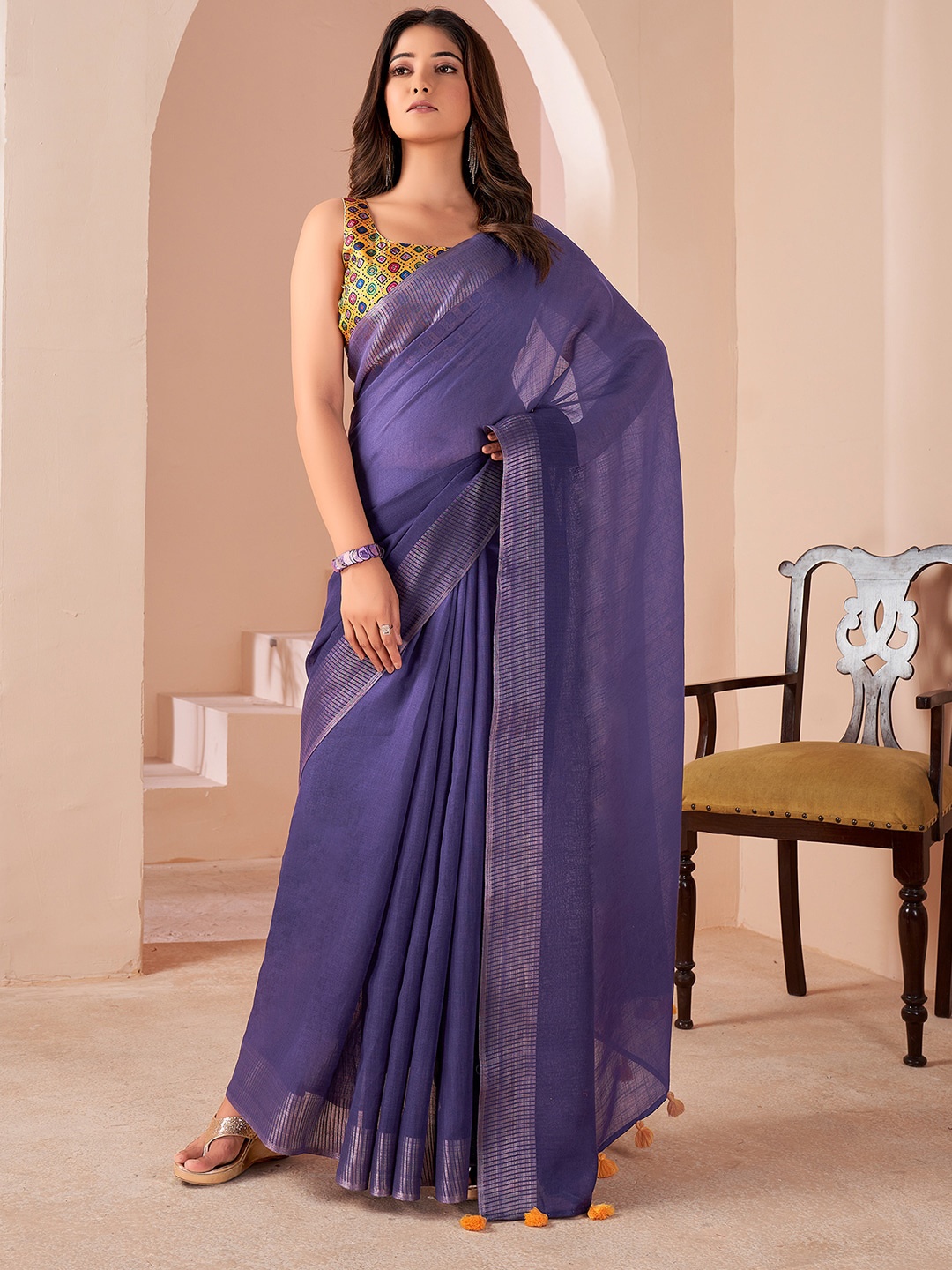 

Satrani Zari Saree, Purple