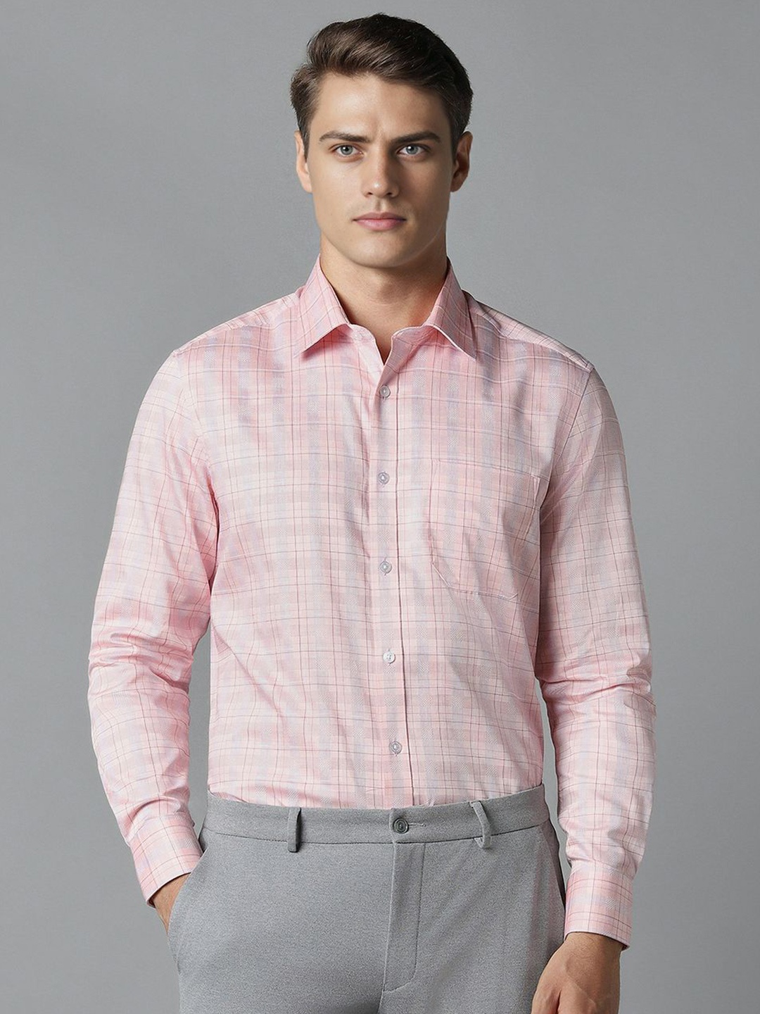 

Louis Philippe Men Opaque Checked Formal Shirt, Pink