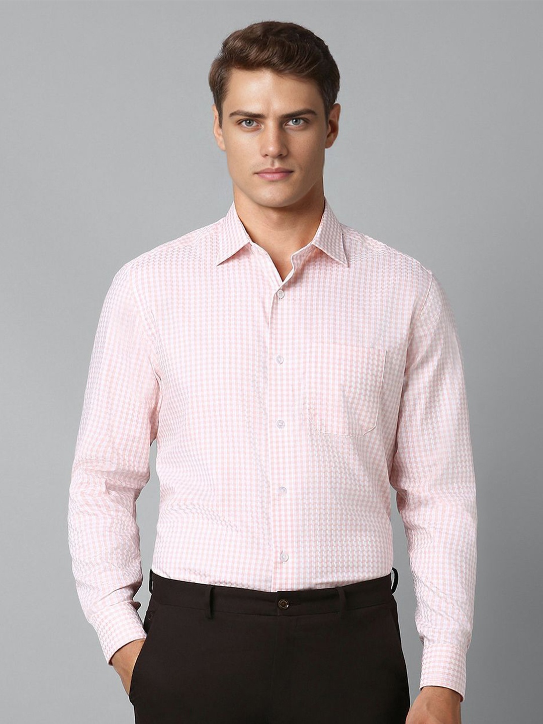

Louis Philippe Men Opaque Striped Formal Shirt, Pink