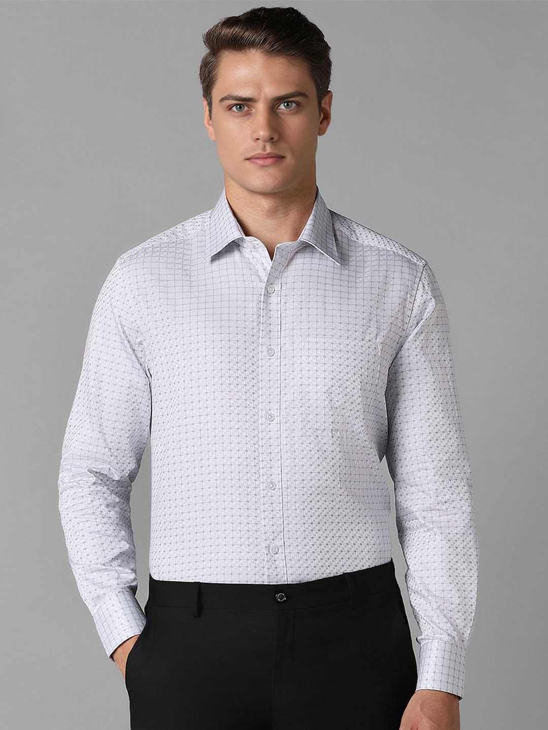 

Louis Philippe Men Opaque Checked Formal Shirt, Grey
