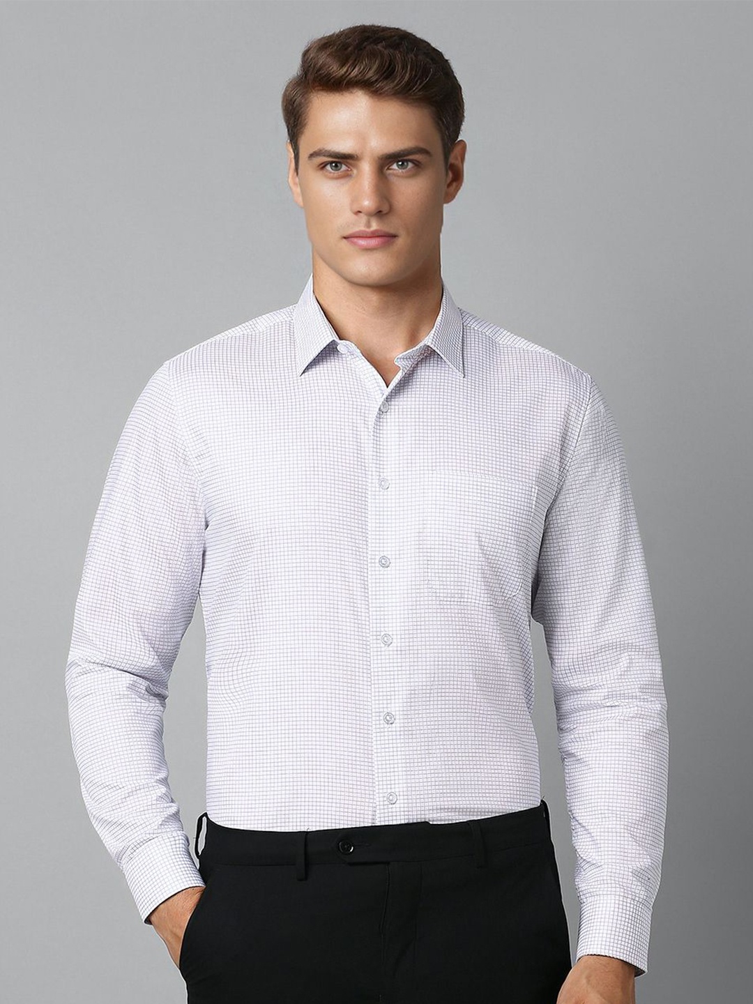 

Louis Philippe Men Slim Fit Floral Opaque Striped Formal Shirt, White