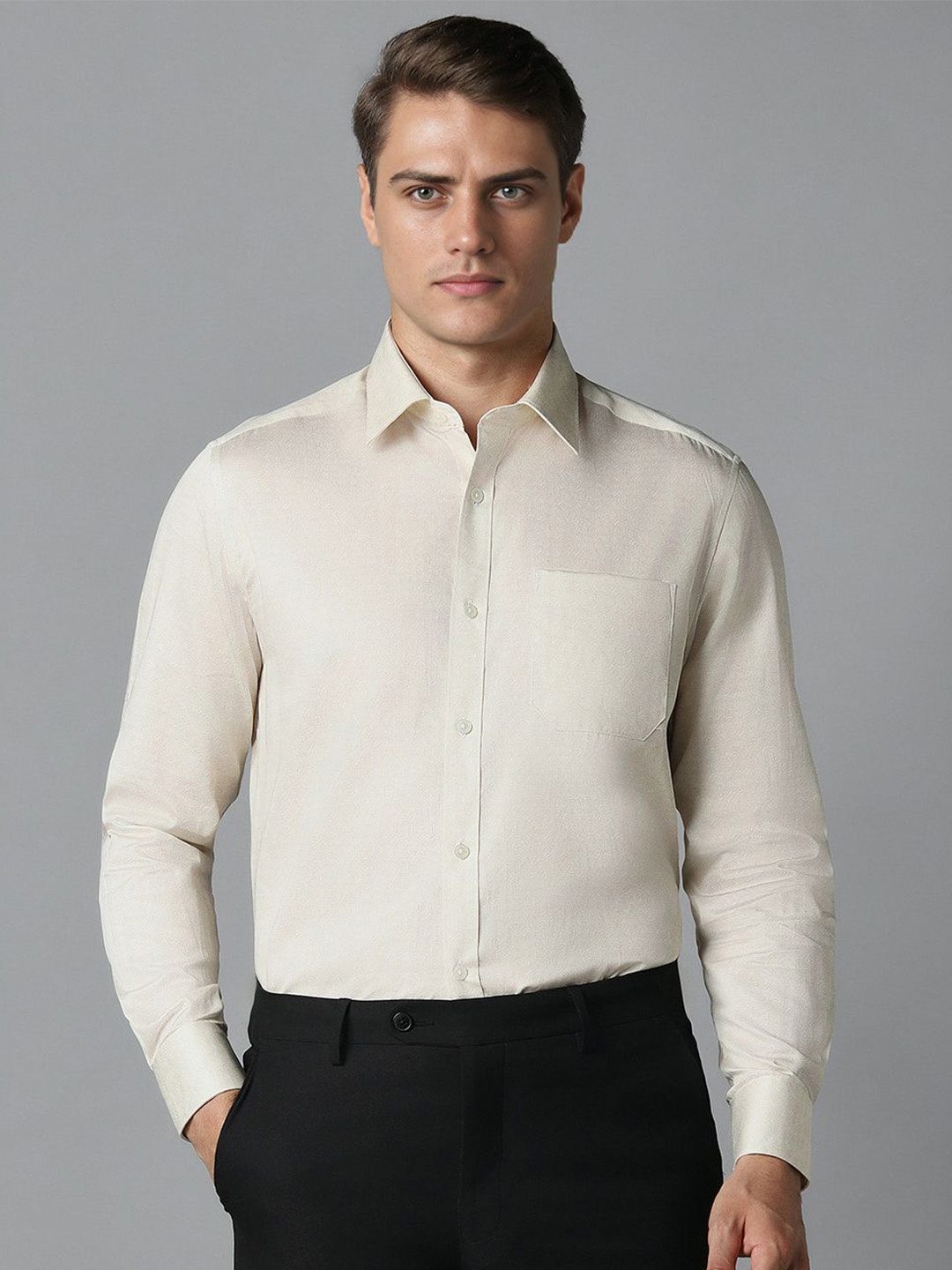 

Louis Philippe Men Opaque Formal Shirt, Beige