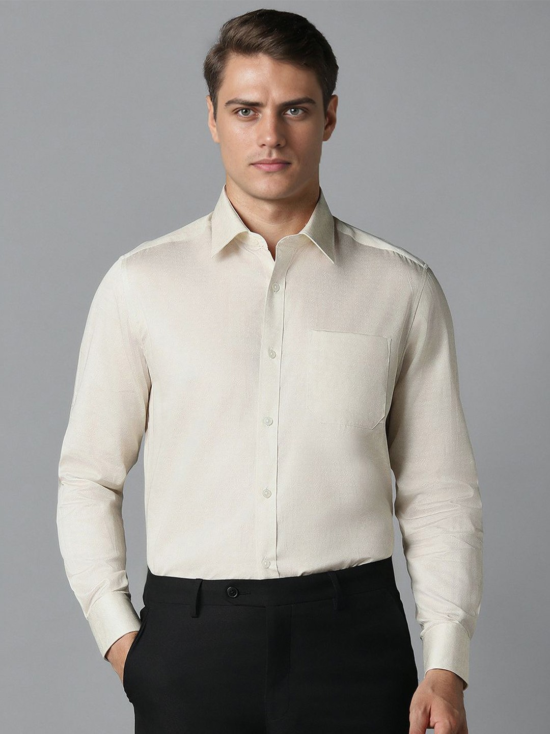 

Louis Philippe Men Textured Full Sleeves Formal Shirt, Beige