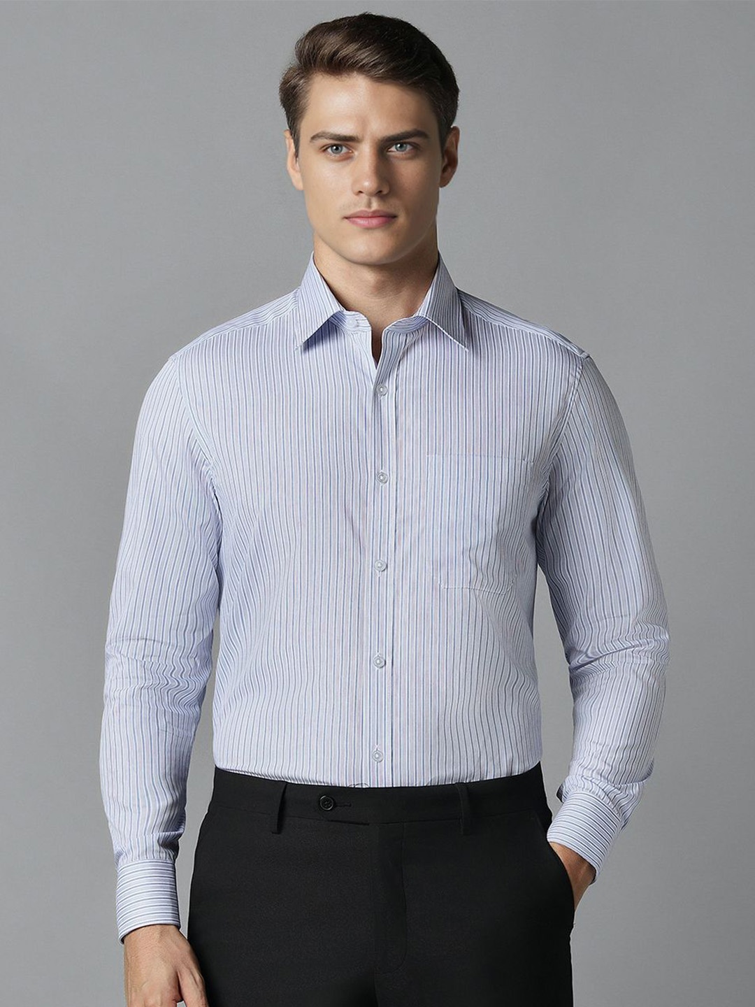 

Louis Philippe Men Opaque Striped Formal Shirt, Blue