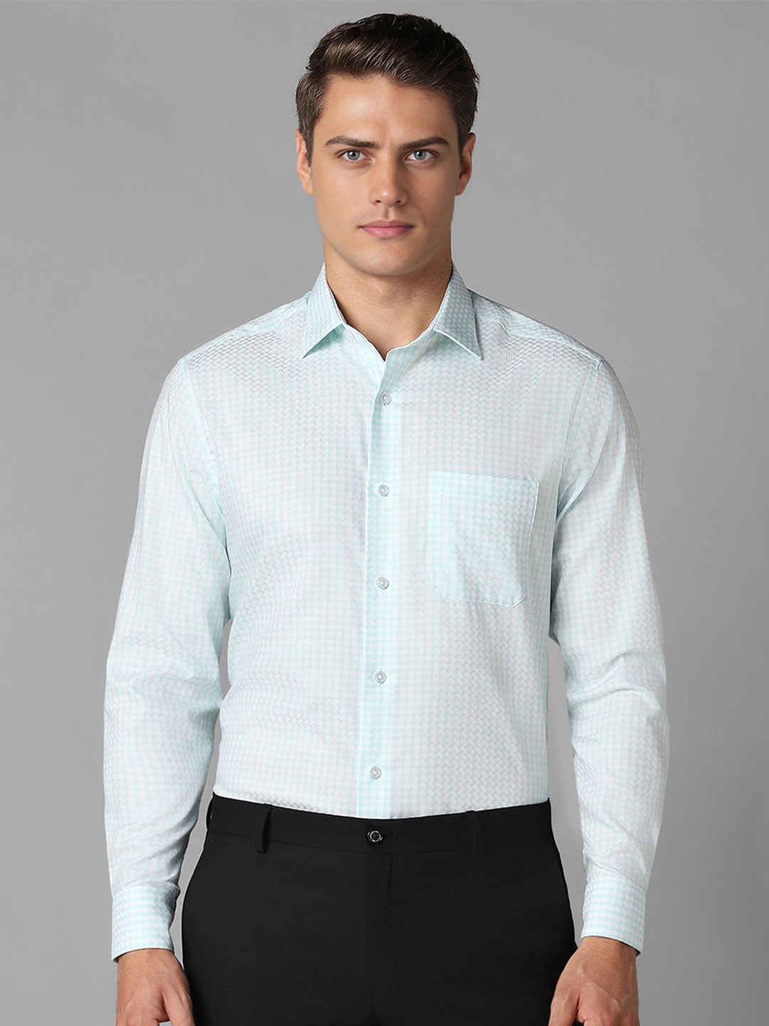 

Louis Philippe Men Opaque Checked Formal Shirt, Sea green