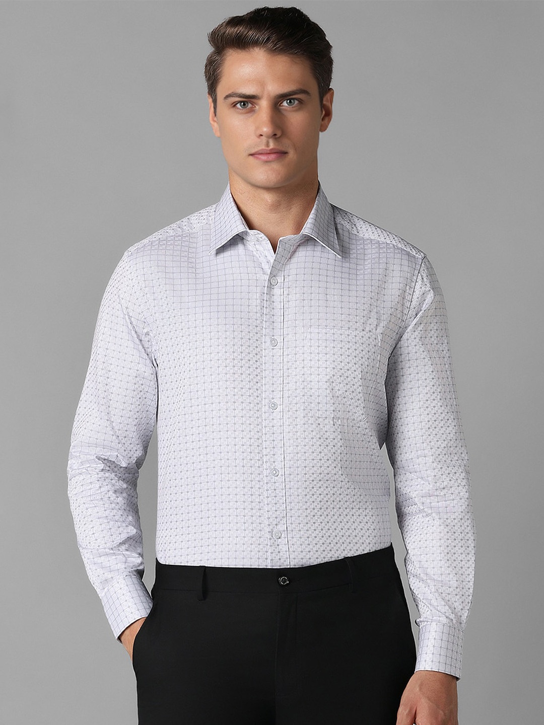 

Louis Philippe Men Opaque Checked Formal Shirt, Grey