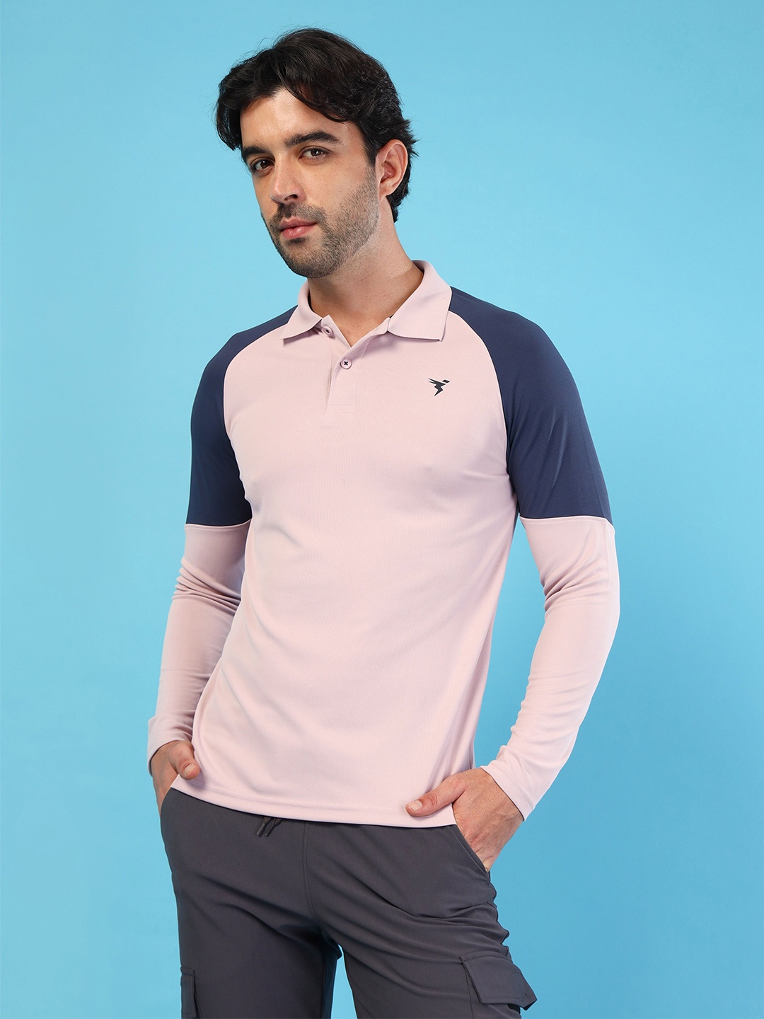 

Technosport Men Colorblock Techno Cool Plus Slim Fit Polo Sports T-shirt, Pink