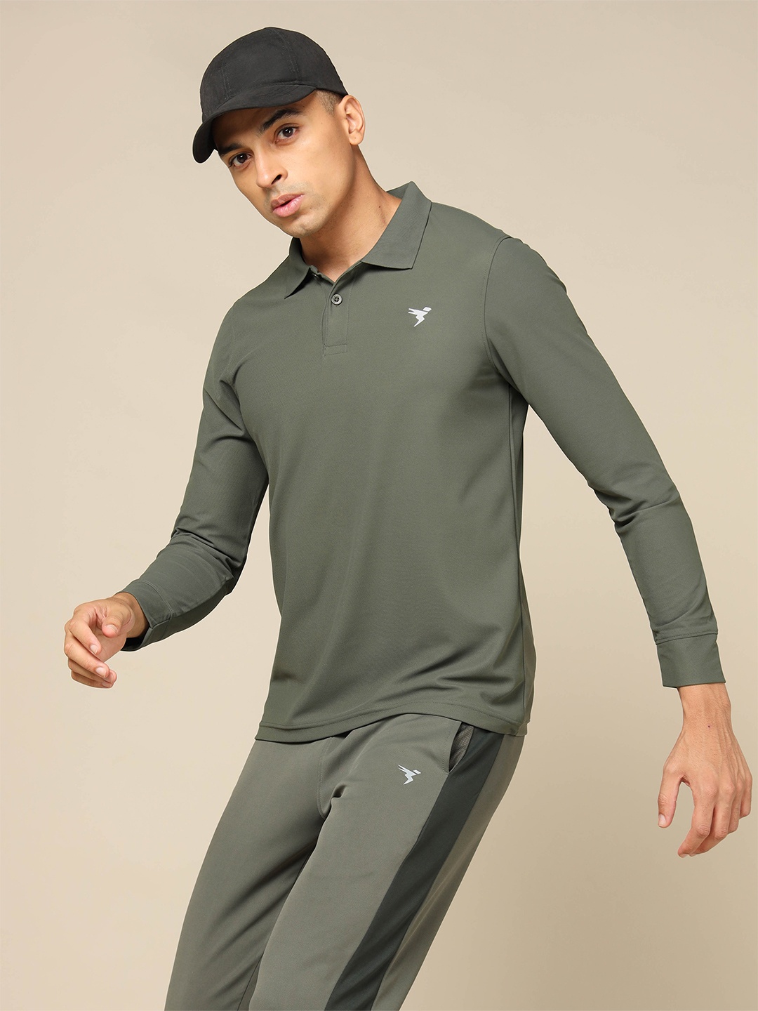 

Technosport Polo Collar Long Sleeves UPF50 Slim Fit Sports T-shirt, Green